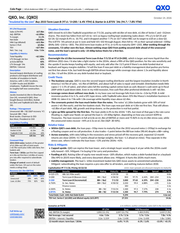 First page of QXO Credit Write-up